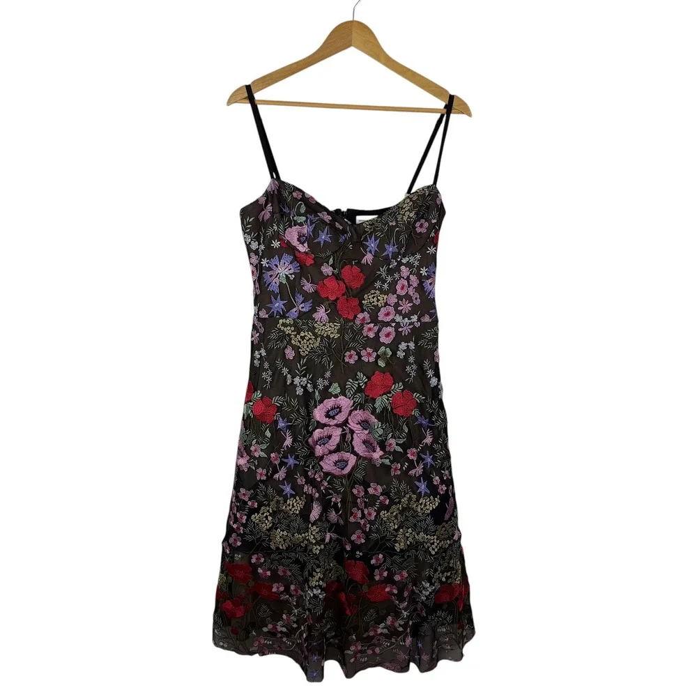 Dress the Population Black Floral Midi Dress with Red and Pink Embroidery - Picture 2 of 16